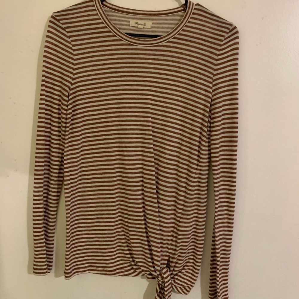 brown and white small madewell long sleeve